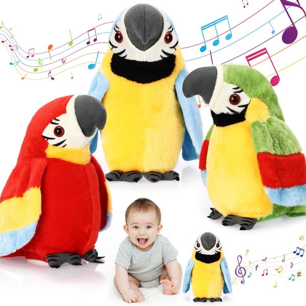 Motionchic 3 Pcs Talking Parrot Toy for Kids Repeat What You Say Talking Macaw Parrot Plush Interactive Stuffed Animal Parrot Toys for Kids Boys Girls Christmas Birthday Gifts Early Learning