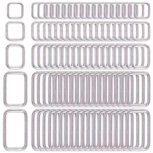Swpeet 100 Pcs Assorted Metal Rectangle Ring, Webbing Belts Buckle for for Belt Bags DIY Accessories - 13mm / 15mm / 20mm / 25mm / 35mm