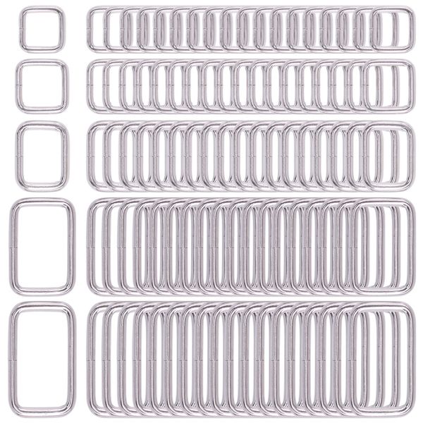 Swpeet 100 Pcs Assorted Metal Rectangle Ring, Webbing Belts Buckle for for Belt Bags DIY Accessories - 13mm / 15mm / 20mm / 25mm / 35mm