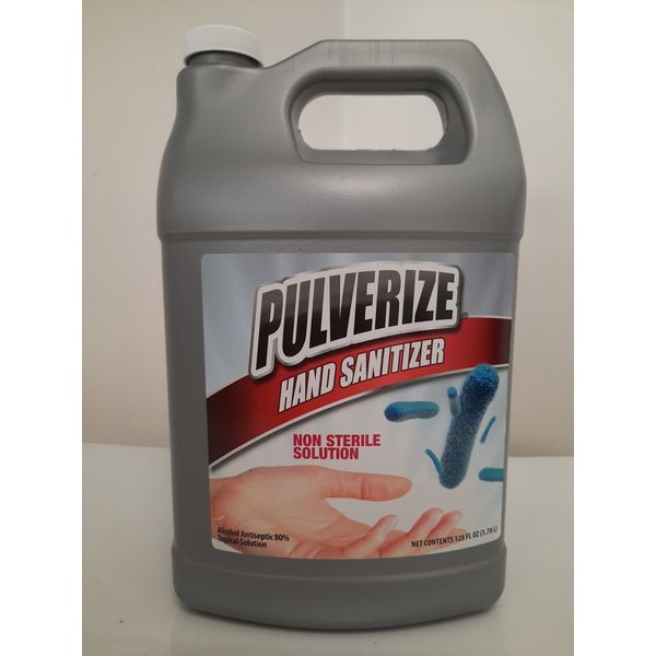 pulverize hand sanitizer 128 fl oz, Liquid base.. Contains 80% alcohol