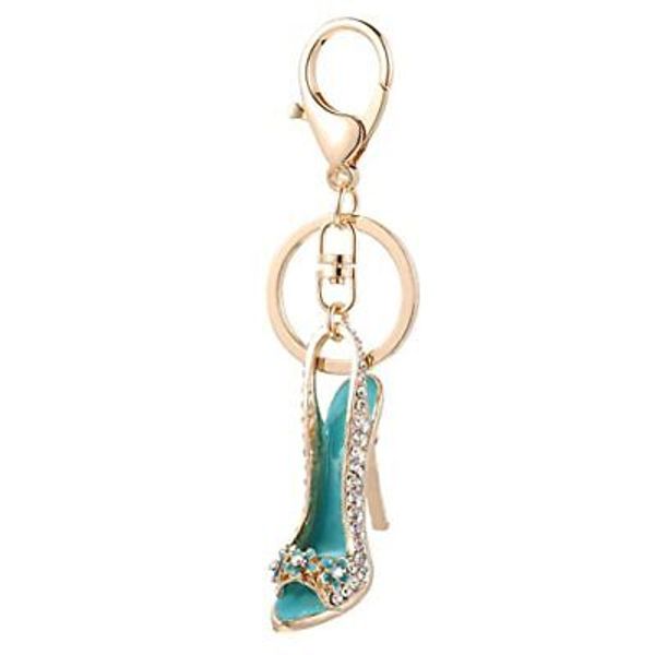 High Heels KeyChain Rhinestone Shoe Key Ring Fashion Charm Purse Bag Blue