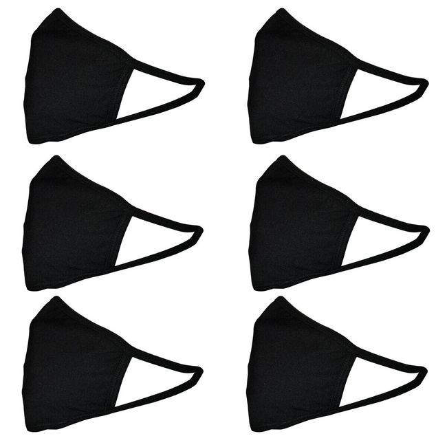 Adult Reusable Cotton Face Mask Black (Pack of 6)