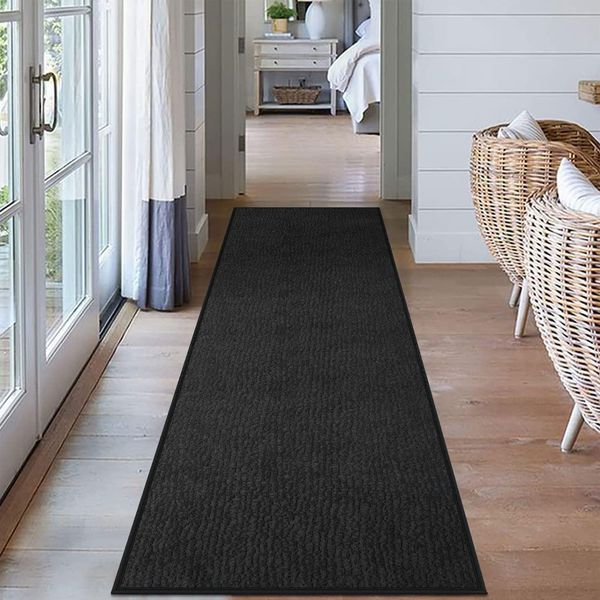 Black Runner Rugs for Hallway Non Slip, Low Profile Polyester Kitchen Rug Run...