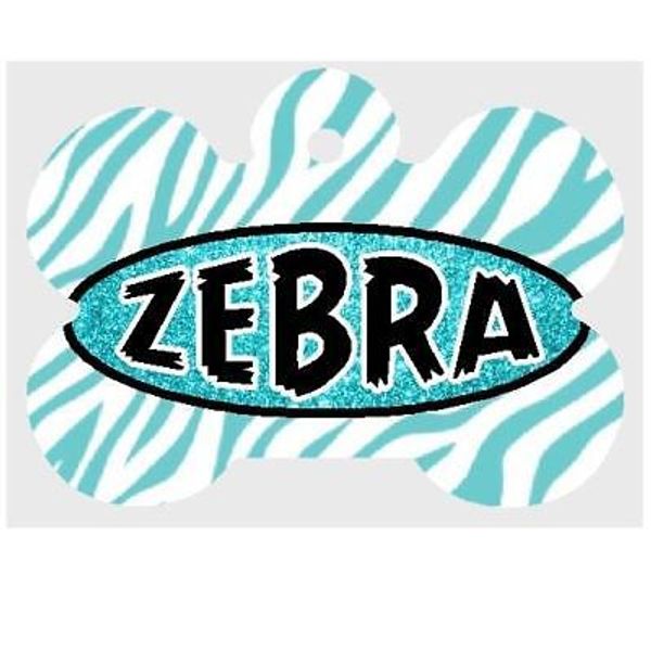 Teal ZEBRA PRINT Personalized PET ID TAG Any Name Dog Tag Printed on 2 Sides