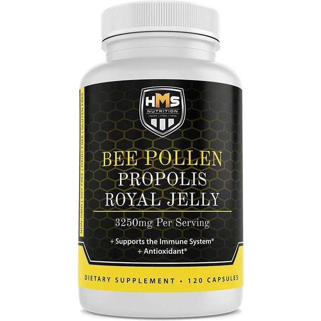 HMS Nutrition Bee Pollen with Propolis & Royal Jelly - 120 Vegetarian Capsules