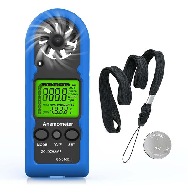 Windmesser Digital Anemometer Windmessgerät LCD Wind Speed Meter Gauge Air Flow Geschwindigkeit Messung Thermometer mit Hintergrundbeleuchtung für Windsurfen Segeln Angeln etc.