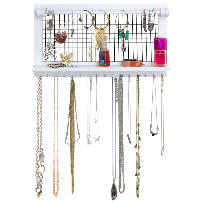 SoCal Buttercup Rustic Necklace Jewelry Organizer - Wall Mount Jewelry  Holder - Mounted Hanging Jewelry Storage Hooks for Necklace, Earrings, and