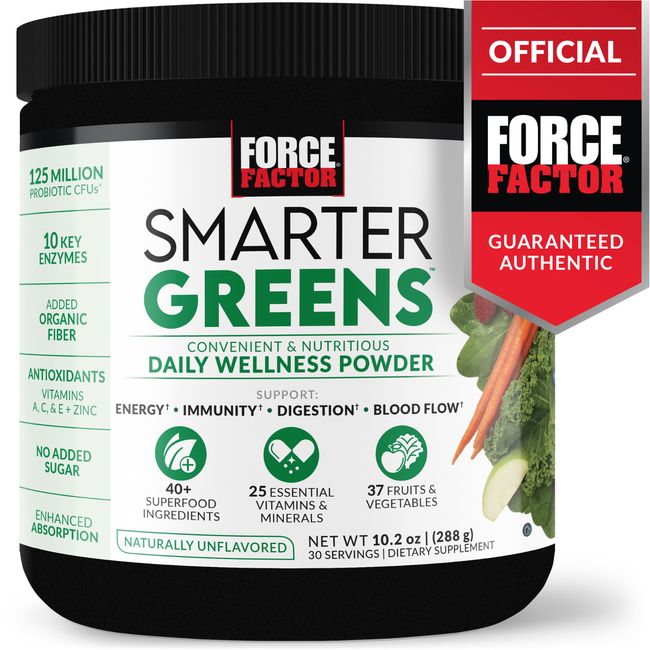 Force Factor Smarter Greens Daily Wellness Powder, Greens Superfood Powder