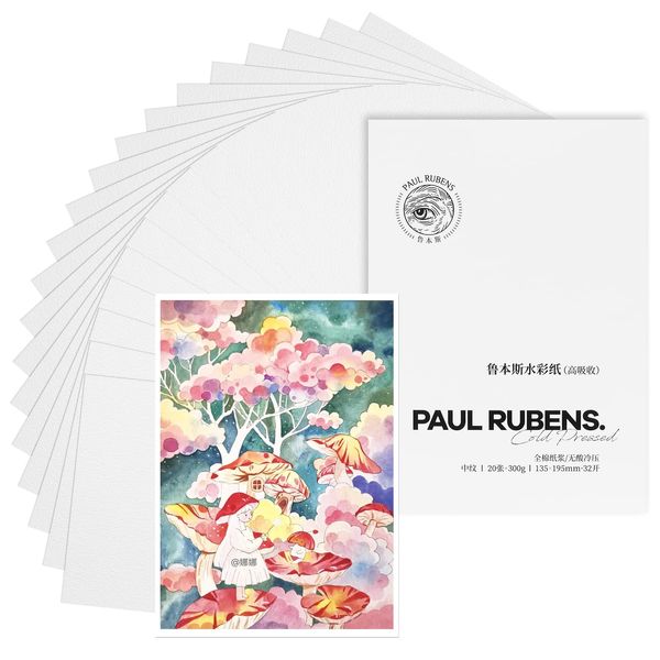 Paul Rubens High Absorption Watercolor Paper, Painting Paper Acid-Free Cold Pressed 7.87 * 5.43'', 100% Cotton 300gsm 20 Sheets, Art Supplies Watercolor Drawing for Beginners, Artists…