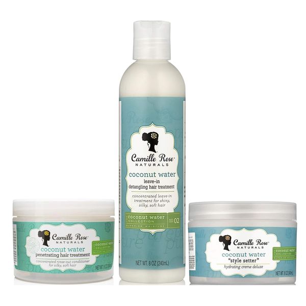 Camille Rose Coconut Water Leave In 8oz, Pentrating Hair Creme 8oz & Stay Setter 8oz