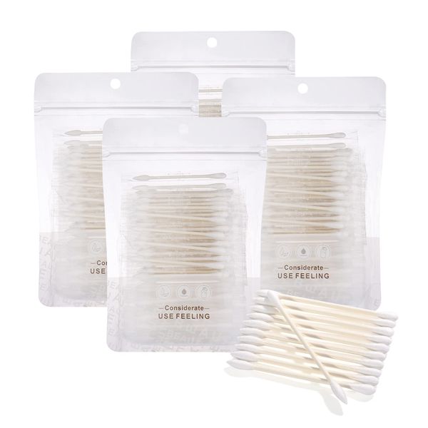 Cotton Swabs, Individually Wrapped Cotton Buds, Biodegradable Cotton Tip Applicator Suitable for Ear, Beauty Care, Cleaning, Make up - Round and Pointed Shape Cotton Heads (400 Count)