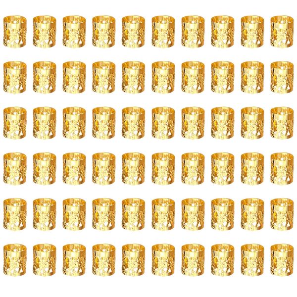 AWAVM 60PCS Wig Accessories, Dirty Braid Hair Extension Ring, Hollow Braid Decorative Ring Buckle, Hair Accessories (Gold)