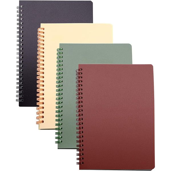 Yansanido Spiral Notebook, 4 Pcs 8.3 Inch x 5.9 Inch A5 Thick Plastic Hardcover 8mm Ruled 4 Color 80 Sheets -160 Pages Journals for Study and Notes (style 10-Wine Red,Brown,Green,ivory, A5)