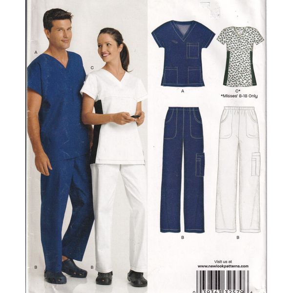 New Look 6876 Unisex Doctor Nurse Scrubs Health Care Medical Uniform Pattern All