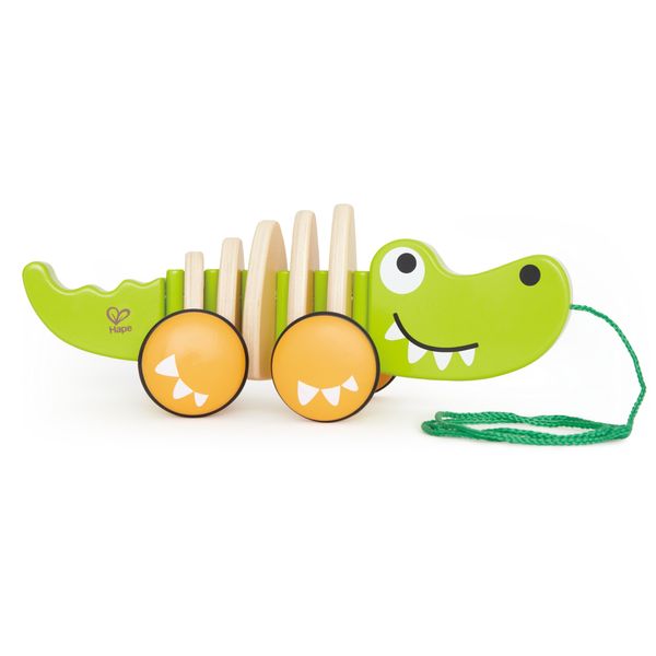 Hape Walk-A-Long Croc Toddler Wooden Pull Along Toy, L: 11.6, W: 4.3, H: 4.3 inch