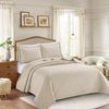 3 Piece Inspiration Quilted Bedspread Embossed Pattern Comforter Bedding Set Bed Throw with Pillow Case (Beige, Double)