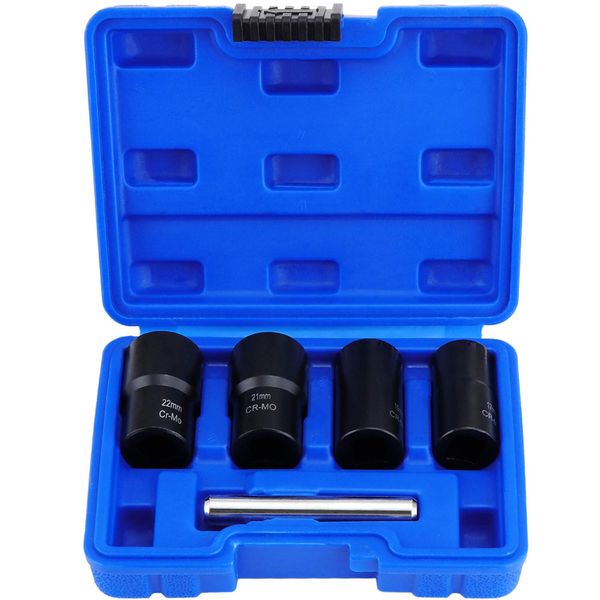 Aussel 5PCS Twist Socket Set, Nut Extractor Socket, Locking Wheel Nut Extractor Remover Tool Set, 17mm 19mm 21mm 22mm Socket