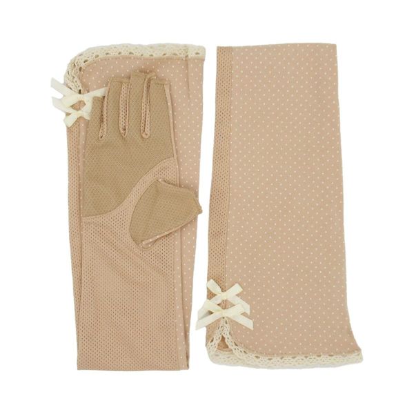 Honey Honey ydm34 KarlyShop import Long Gloves, Fingerless, UV Protection, Sunburn, UV Protection, Cotton, Virus Protection, Work or School, Driving, Anti-slip, Mesh, Arm Cover, Women's, 3.beige (without rubber)