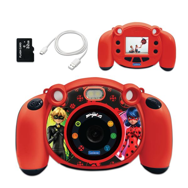 LEXiBOOK - Miraculous - 4-in-1 Kids Camera with Photo, Video, Audio and Game Functions, 32GB SD Card Included - DJ080MI