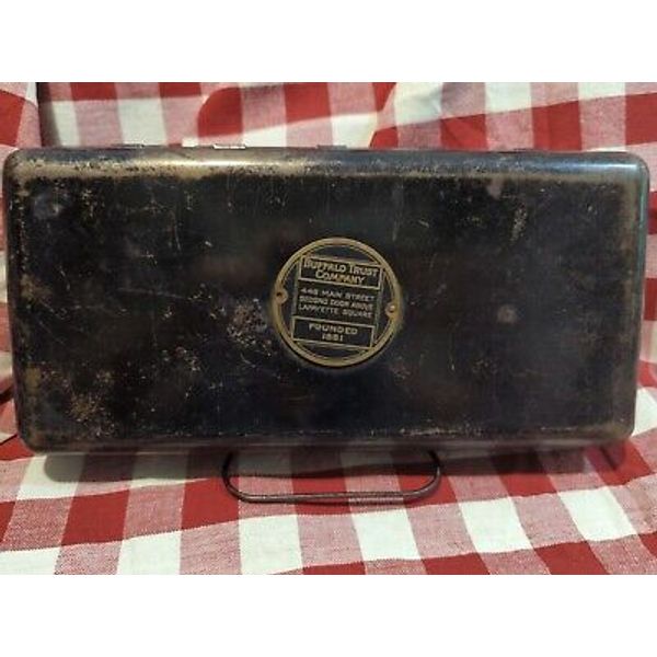 Antique Buffalo Trust Company Metal Cash Box , No Key