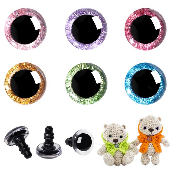 MUCUNNIA 120pcs 18mm Safety Eyes for Crochet Toys with Washers Glitter Safety Eyes for Amigurumi Crocheting Crochet Eyes Craft Doll Eyes for Soft Toy Teddy Bear and Plush Animal(6 Colors)