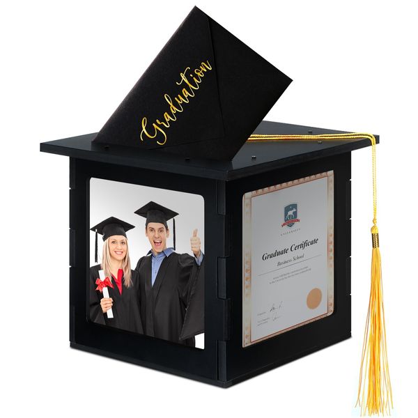 Menkxi 2025 Wooden Graduation Card Box Holder for Party with Picture Frame Gr...