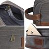 Seemeroad Travel Toiletry Bag for Men and Women, Canvas Toiletry Organizer Water-Resistant Vegan Leather, Hanging Dopp Kit Shaving Bag for Toiletries Accessories (Grey, Medium)
