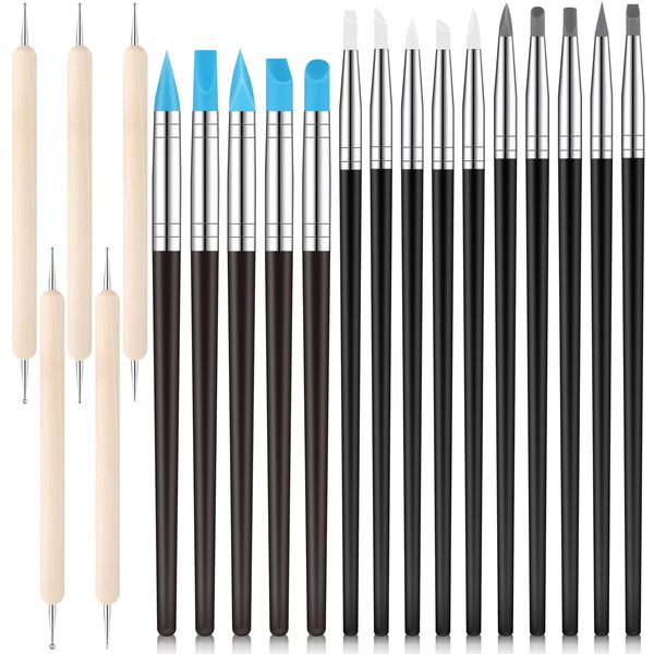 Mooliwe 20 Pcs Silicone Clay Sculpting Tool Clay Shaping Modeling Wipe Out Tools Silicone Paint Brush Modeling Dotting Tool Polymer Clay Accessories for Pottery Clay Sculpture Carving DIY Handicraft