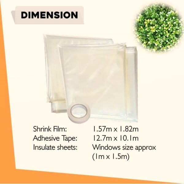 Window Insulation Kit Draught Draft Excluding Shrink Film for Winters Transparent Thermal Seal Kit to Avoid Condensation Cold in Winters Heat Blocker Insulated Window Protection Film 1.57m x 1.82m