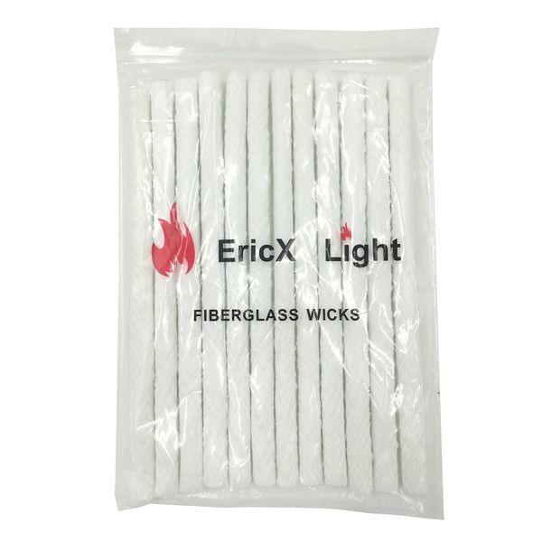 EricX Light Long Life Fiberglass Replacement Wicks for Tiki Torch - 12 Piece - 0.5 by 9.85 Inch