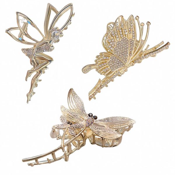 SSRDFU 3 Pcs Butterfly Elf Strass-Haarspangen aus Metall für Frauen – große Haarspangenklammern für Frauen, Haarschneidemaschine für Dickes Haar, dünnes Haar, Haarschneidemaschine für Mädchen