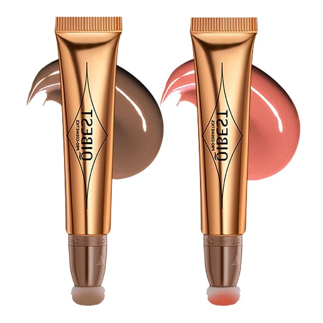 Flüssige Kontur Beauty Wand, Gesichts Highlighter und Bronze Stick mit Kissen Applicator befestigt, Schimmer lange anhaltende seidige Creme Gesicht Highlighter Bronze Make-up Stick #2PCS (01-02)