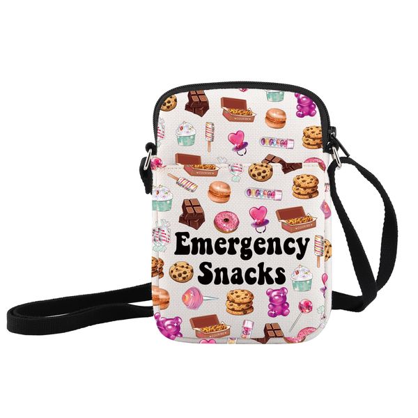 JXGZSO Emergency Snacks Food Crossbody Bag Foodie Themed Gift Food Safe Shoulder Bag Snack Lover Gift Snacks Candy Pouch (Emergency Snacks Crossbody Bag)