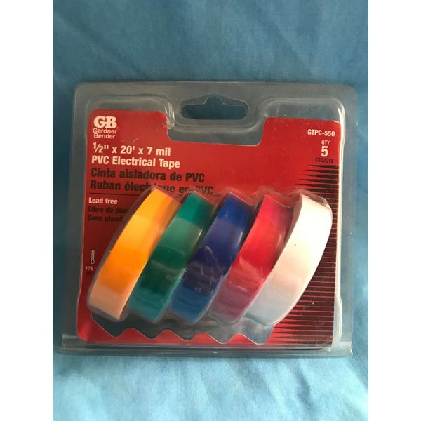 New 5 Pack / Rolls Gardner Bender Electrical Wire Tape 7 Mils in Assorted Colors