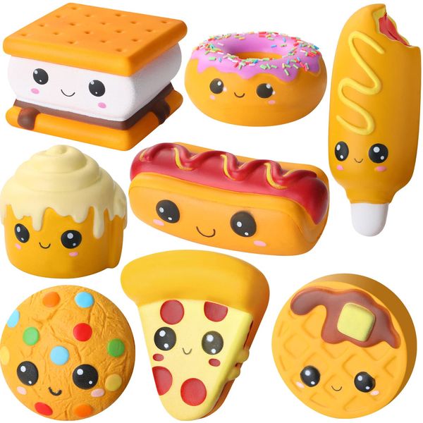 8 Pcs Slow Rising Toys Food Stress Toys in Hot Dog Cake Bread Smore Pizza Biscuit Donut Toys Foam Toy for Teens Adults Anxiety Stress Relief Toys