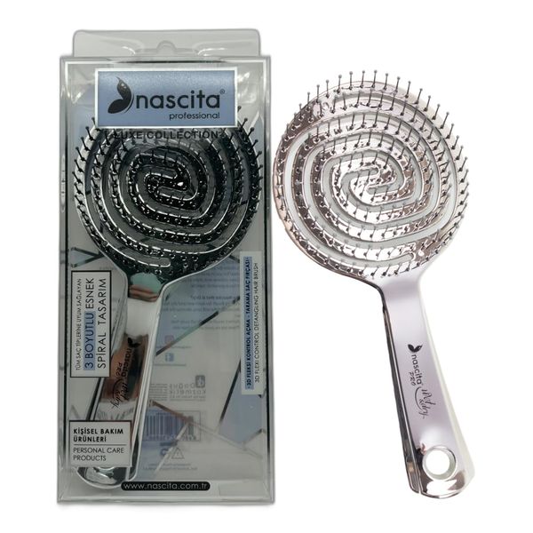 Nascita Pro 3D Flexi Control Opening Combing Hair Brush Silver - 35