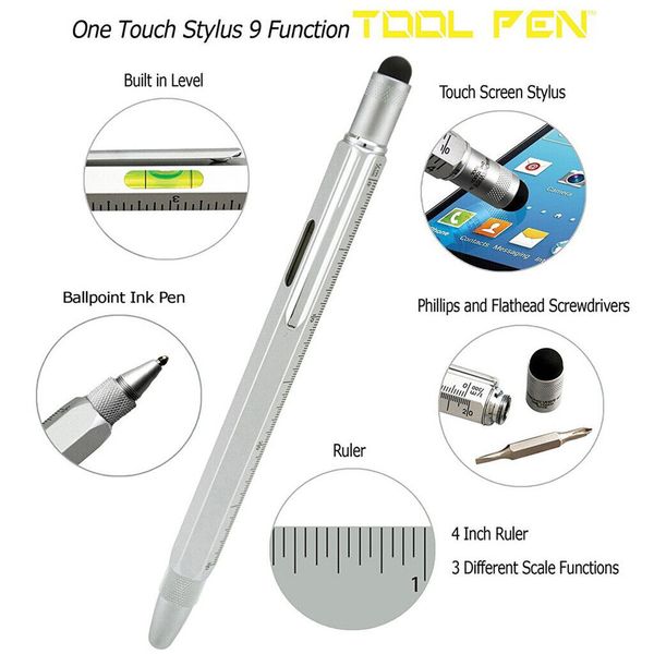 Monteverde One Touch 9 Tool Pen, Ballpoint Pen, Silver (MV35211)