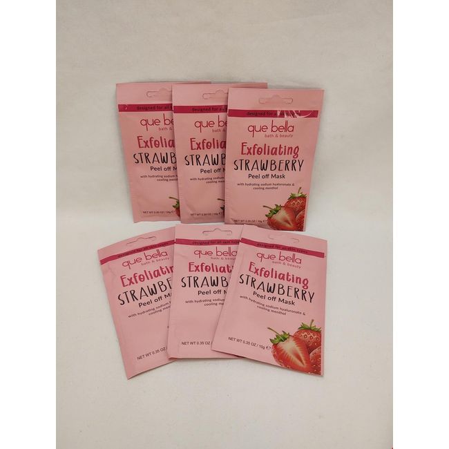 Que Bella Exfoliating Strawberry Peel Off Mask 6 Pack Bundle - 0.35oz