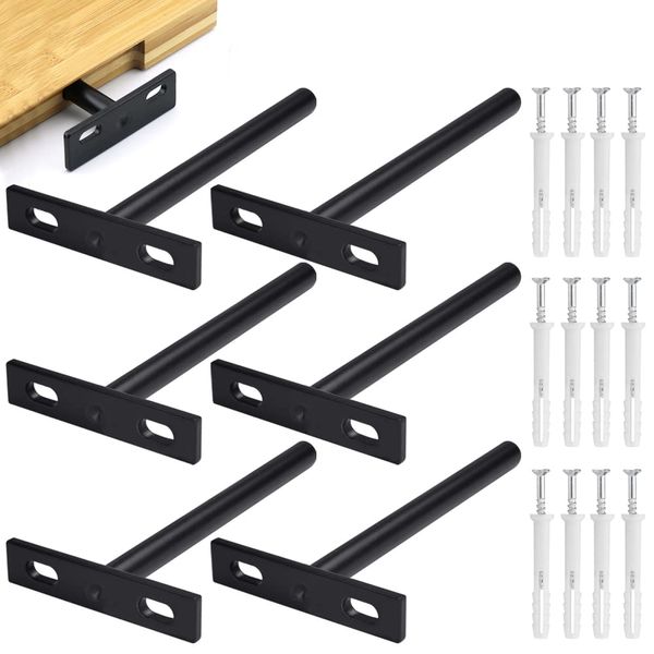 DIKEBAO 6 Stück Schwebende Regalhalterung Unsichtbare Regalträger Schwimmender Regalbodenträger Schwerlast Tablarträger 125*70mm Regalhalter Verdeckt mit 12 Schrauben und Expansionsrohre für Regale