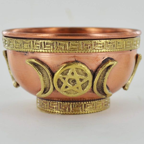 Copper Bowl Triple Moon Small Witch & Magic Accessory for Wicca Potions Neopaganism Gift