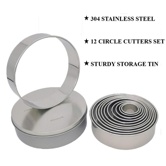 12 Pieces Round Cookie Biscuit Cutter Set, Circle Pastry Cutters, Stainless  Steel Clay Cutters and Ring Molds 