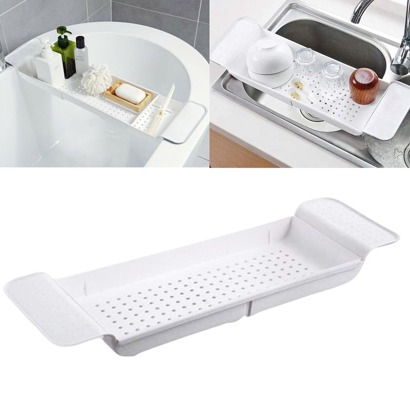Extendable Plastic Bath Rack Tray Bath Tub Caddy Telescopic Drain ...
