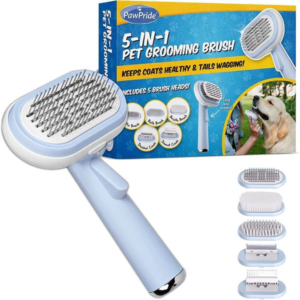 PawPride 5in1 Pet Grooming Brush for Dogs and Cats, Use For Brushing, Grooming,