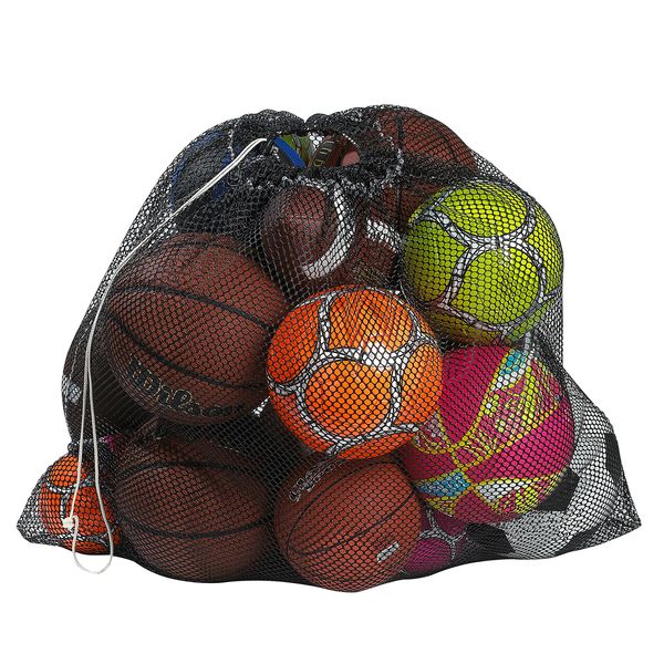 Handy Laundry Mesh Equipment Bag, Black - 32" x 36" - Adjustable, Sliding Drawstring Cord Closure. Perfect Bag for Parent or Coach, Easy to Transport and Keeping Your Sporting Gear Organized.