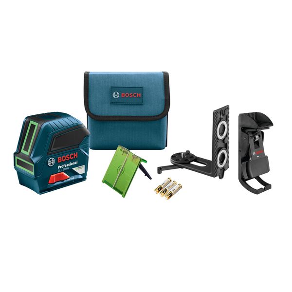 Bosch GLL 100 GX Self Leveling Cross Line Laser Level [100 FT] Horizontal & Vertical Mode Electronic Laser Includes Batteries, Magnetic Mounts and Heavy-Duty Pouch