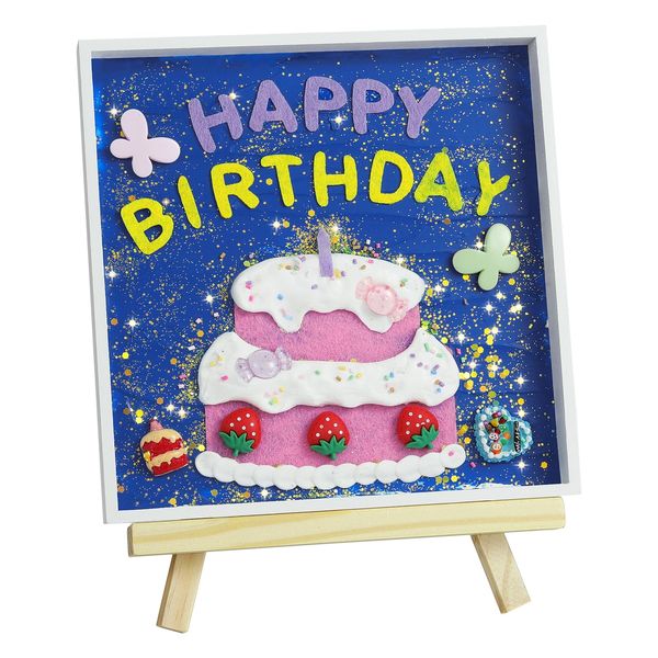 Kssiaz DIY Birthday Cake Mosaic Painting Kit, DIY Mosaic Arts and Craft Kits with Cream Glue Accessories, Handmade Sticker Painting Kit for Boys, Girls, Adults, Birthday Gift, Room Decor