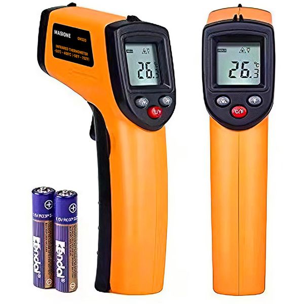 Masione Temperature Gun Non-contact Digital Laser Infrared Ir Thermometer -58°f to 716°f (-50 ~ 380℃) Instant-read Handheld,battery Included