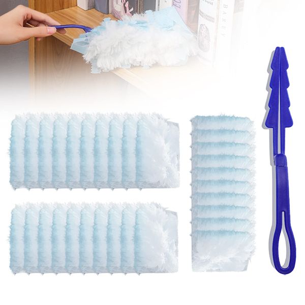 W&H 30PCS Blue Fluffy Dusters Refills Compatible for FLASH/PLEDGE/SWIFFER Dusters, Disposable Electrostatic Duster for Cleaning, Manual Dust Refill Pack with 1 Handle