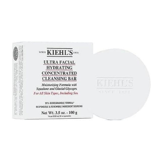 Kiehl's Ultra Facial Concentrated Cleansing Bar, Hydrating Face Cleanser with Squalane, Protects Moisture Barrier & Natural pH Levels, Travel-friendly, All Skin Types, Biodegradable Skincare - 3.5 oz