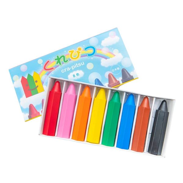 Kurepitsu Sleeve Box, Set of 8 Colors, Crayons, Babies, 1-3 Years Old Children, Grandchildren, Birthday Presents, Baby Showers, Can Be Put In Your Mouth, Safe, Safe, Made in Japan